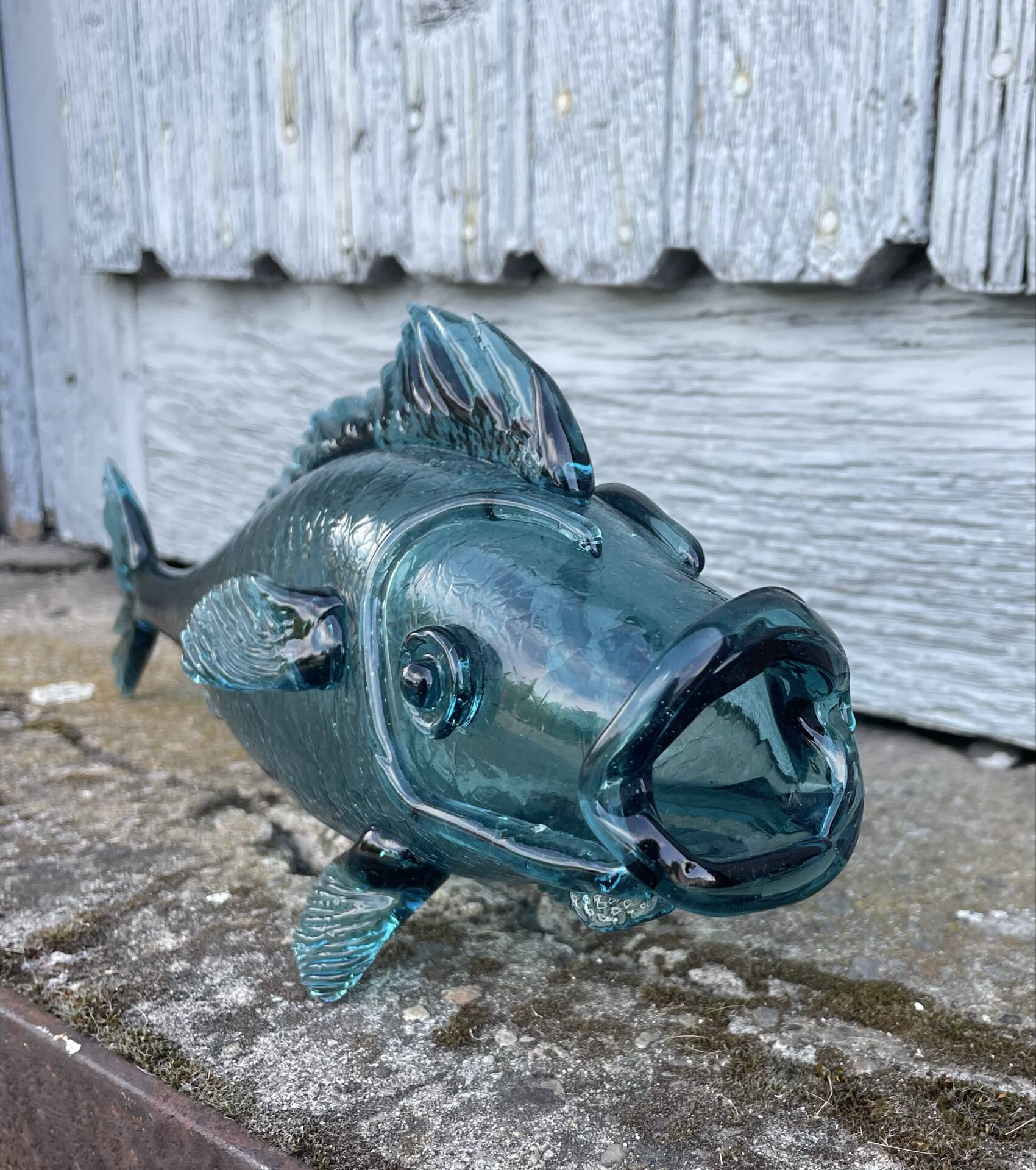 Mouth-blown glass storage jar Fish