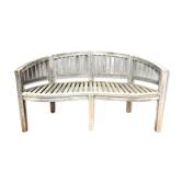 oval garden bench vintage solid teak "franck west" rare curved shape