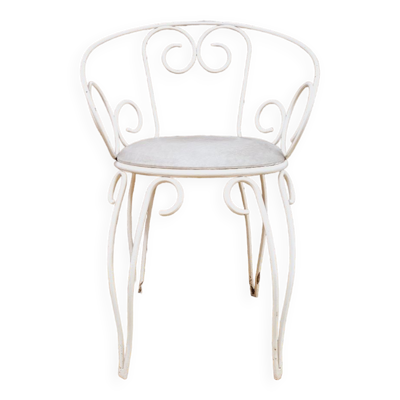 Fauteuil de jardin ou terrasse fer forgé blanc style Montmartre année 60