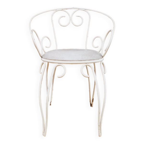 Fauteuil de jardin ou terrasse fer forgé blanc style Montmartre année 60