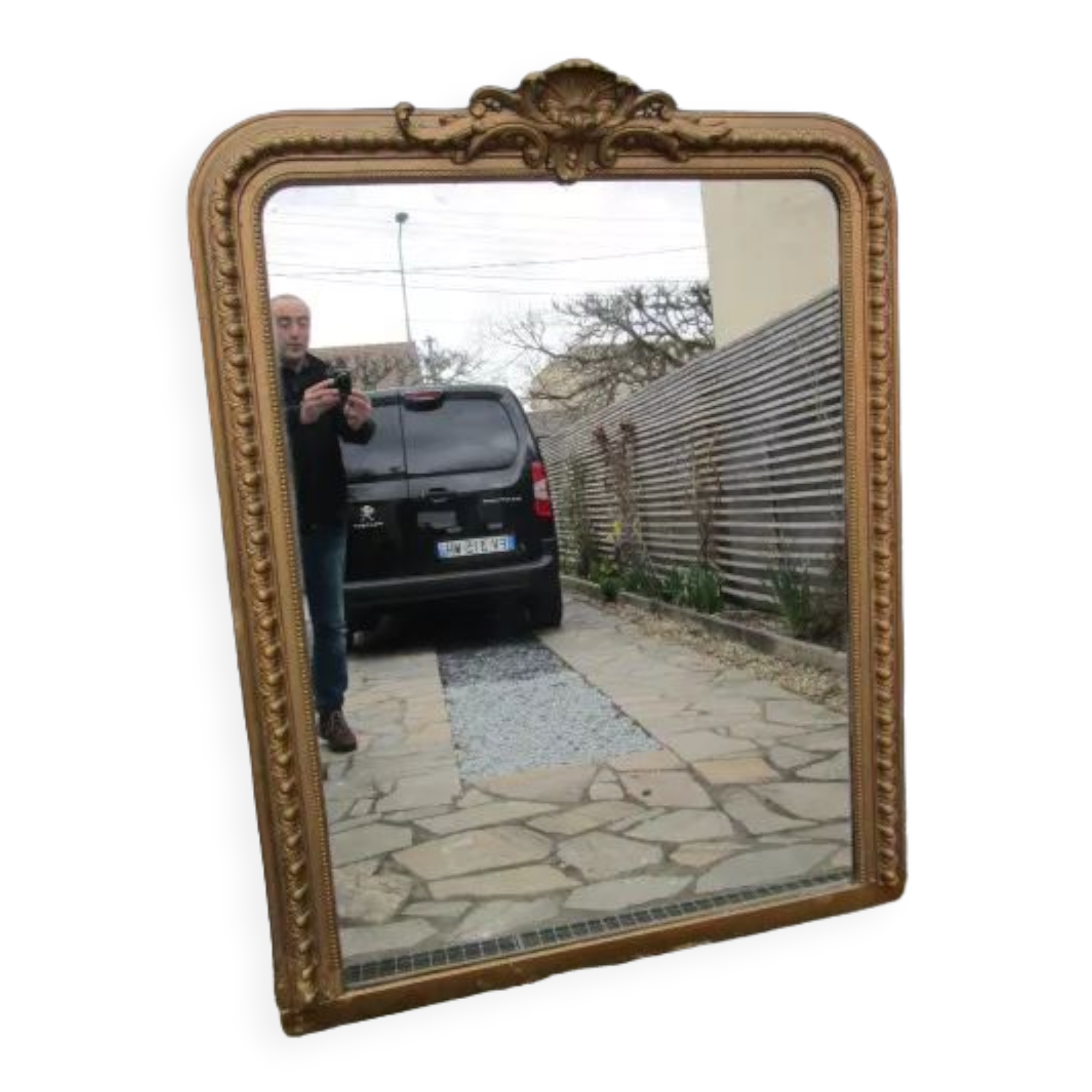 Golden mirror 19th with pediment