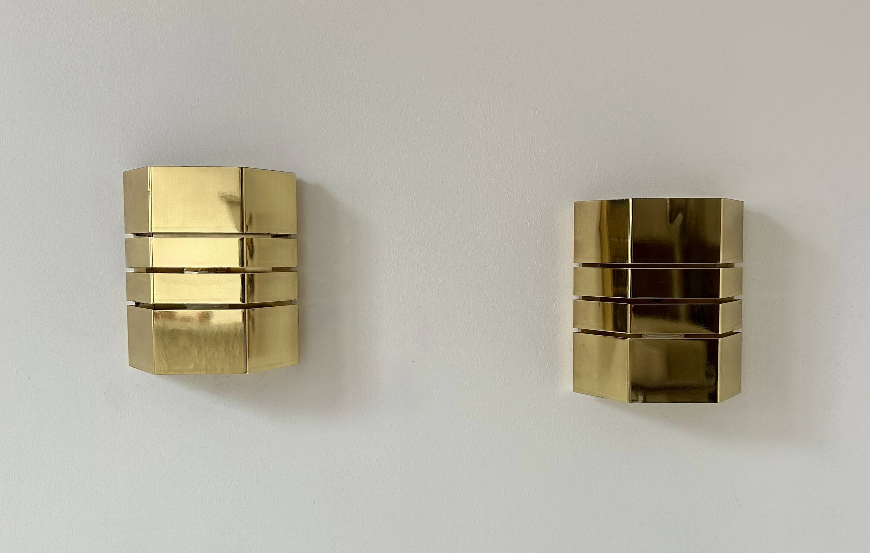 Pair of vintage brass wall lights, France 1970s