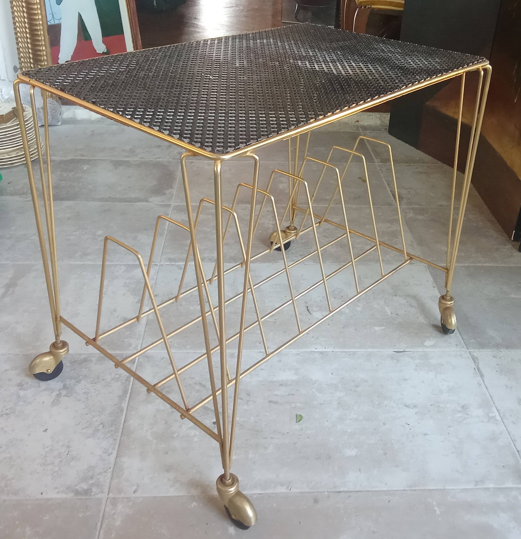 Desserte roulante vintage porte vinyle