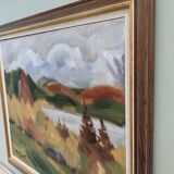 Peinture à l’huile de paysage expressionniste suédoise, encadrée  « Autumn View »