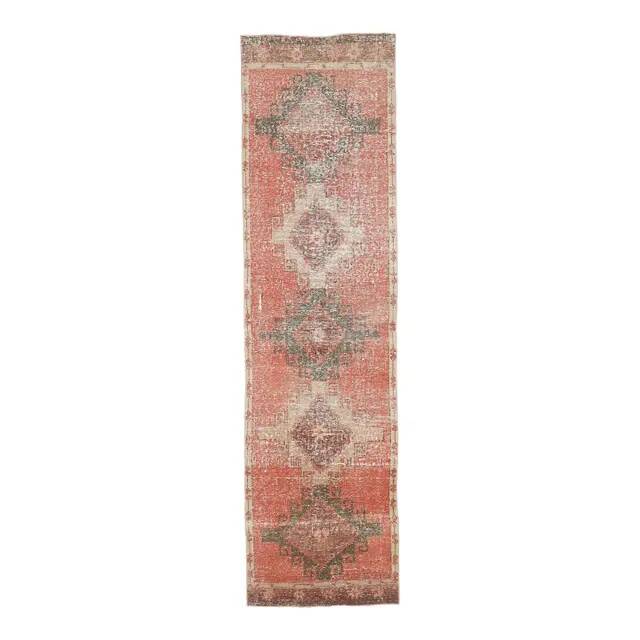1970s vintage Turkish Oushak handmade wool cotton red area rug 89x344