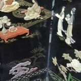 Antique Chinese bedroom screen, inlay of soapstone, jade, ivory, mother-of-pearl