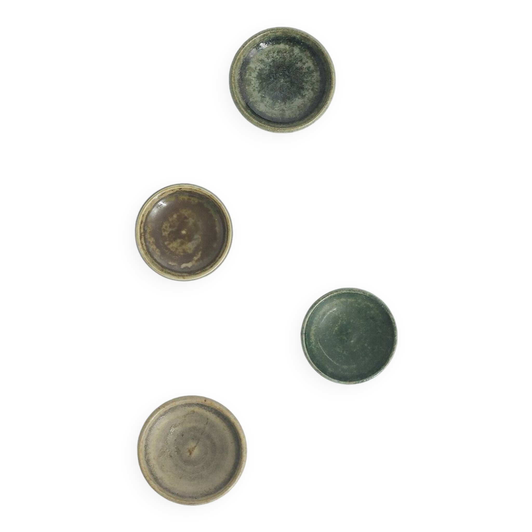 Set of 4 Scandinavian collection bowls in brown and green stoneware, mid-20th century.