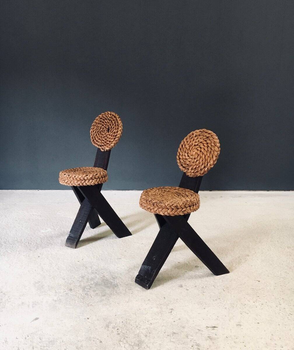 Mediterranean Tripod Side Chairs by Audoux Minet, France, 1950s, Set of 2