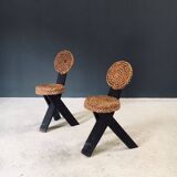 Mediterranean Tripod Side Chairs by Audoux Minet, France, 1950s, Set of 2