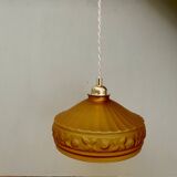 Suspension abat-jour art déco ancien en verre jaune