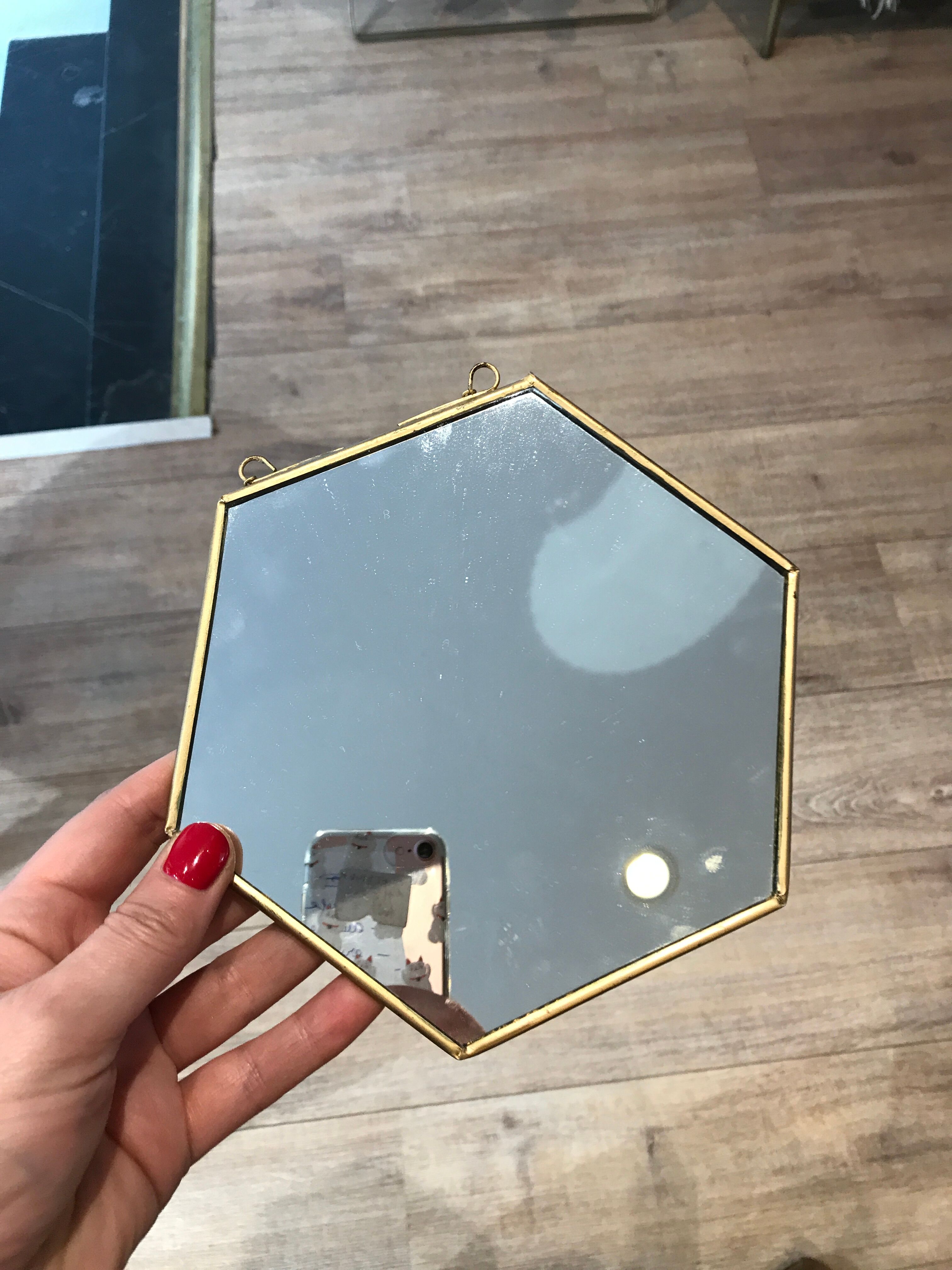 Brass hexagonal mirror 17x15cm