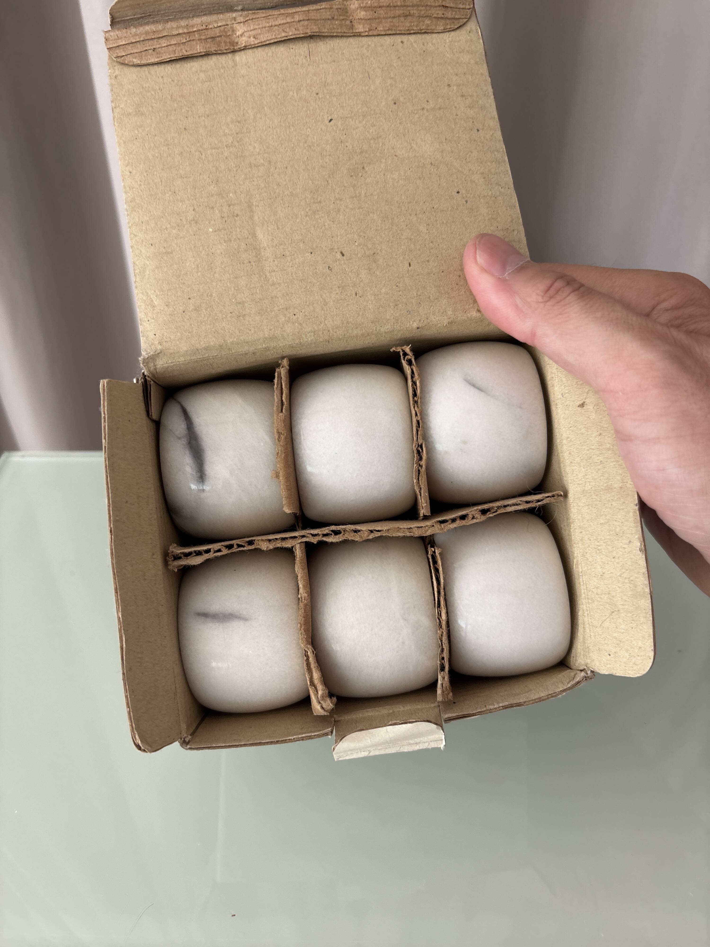 Vintage White Marble Napkin Rings – Set of 6 – Original Box