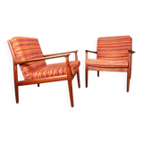 Pair of Danish armchairs in solid teak and fabric, Svend Aage Eriksen 1960.
