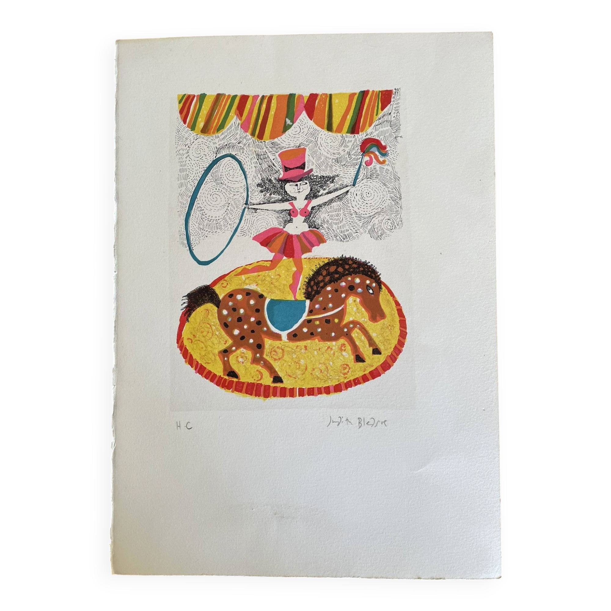 Original lithograph horse acrobat by judith bledsoe