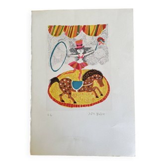 Original lithograph horse acrobat by judith bledsoe