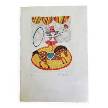 Original lithograph horse acrobat by judith bledsoe