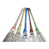 5 champagne flutes, with colored stem, vintage 30 cm high