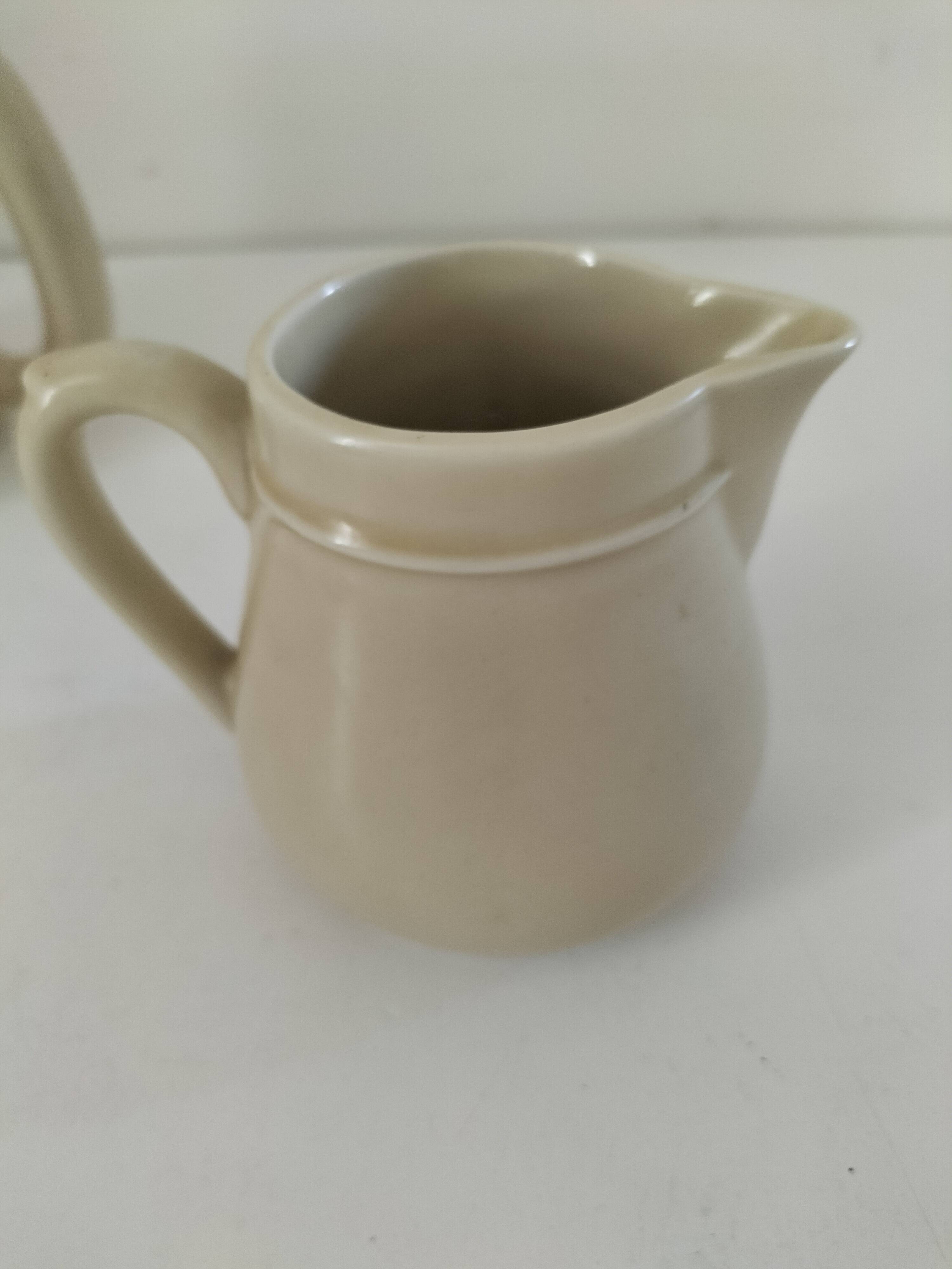 Duo teapot and milk jug in greige ceramic – Vintage bistro style