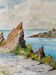 Tableau Aquarelle Bord de mer avec voilier signé daté de 1950 Pays Basque