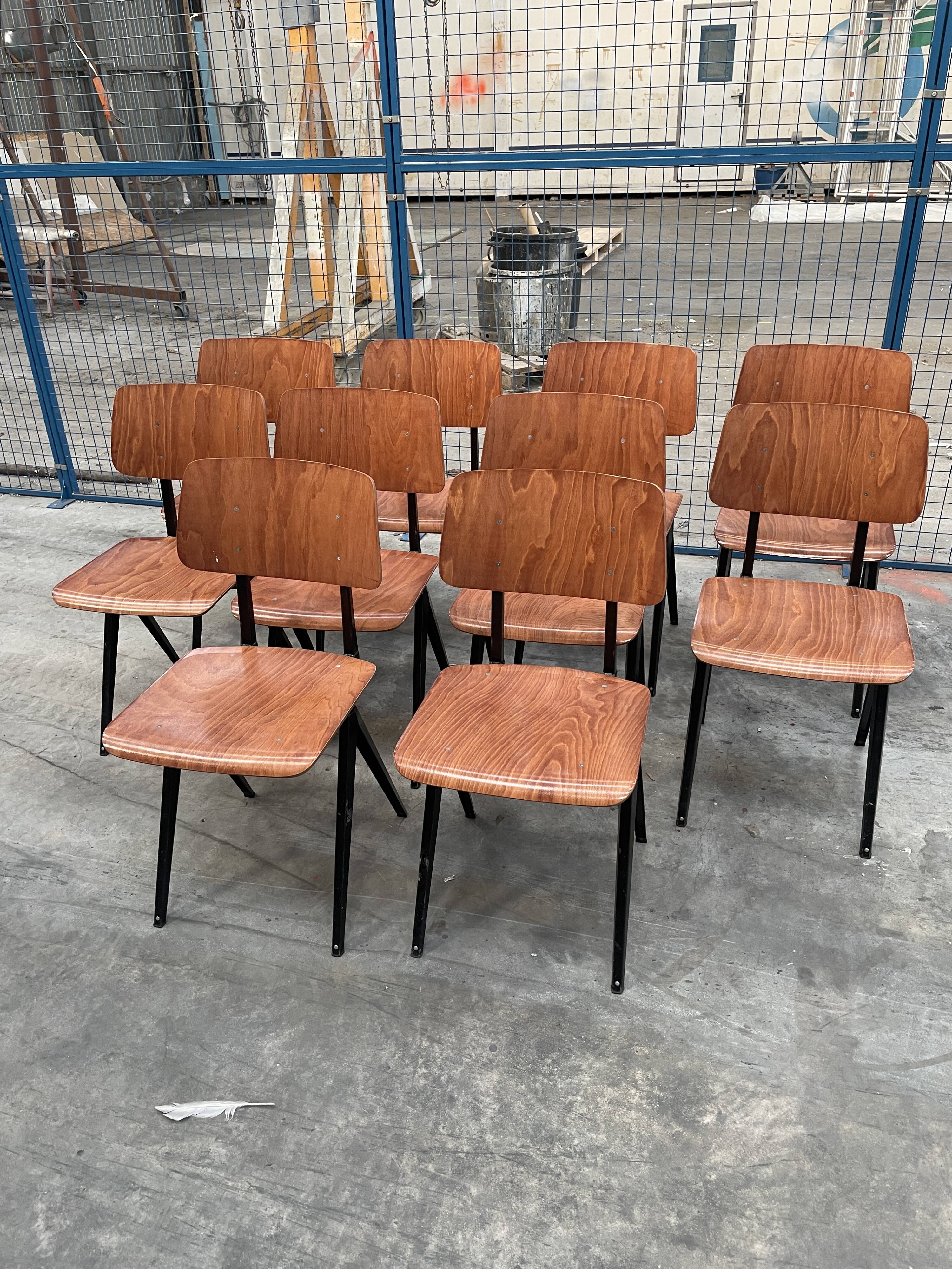 Set of 10 wooden Galvanitas chairs and compass legs model S16 Netherlands