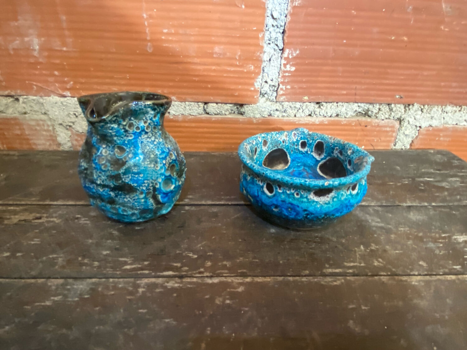 Pichet + Pan Charles CART Cyclope Ceramic Blue France Vintage #D5