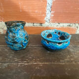 Pichet + Pan Charles CART Cyclope Ceramic Blue France Vintage #D5