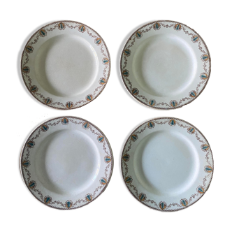 Lot de 4 assiettes plates anciennes en Terre de Fer, Cadix L&G