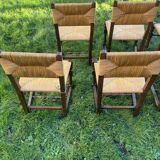 Set of 6 wooden and straw chairs