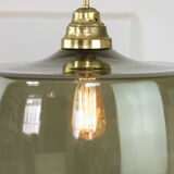 Green italian mid-century glass & brass ceiling lamp