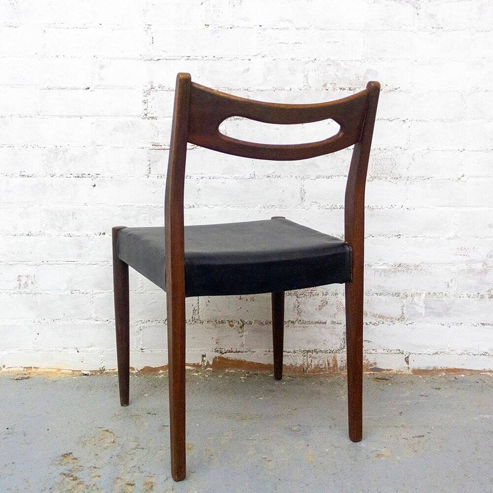 Teak and Black Leatherette Chairs, 1950s, Set of 6