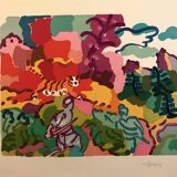 Charles lapicque, tiger hunt, 1961. original lithograph signed on the c