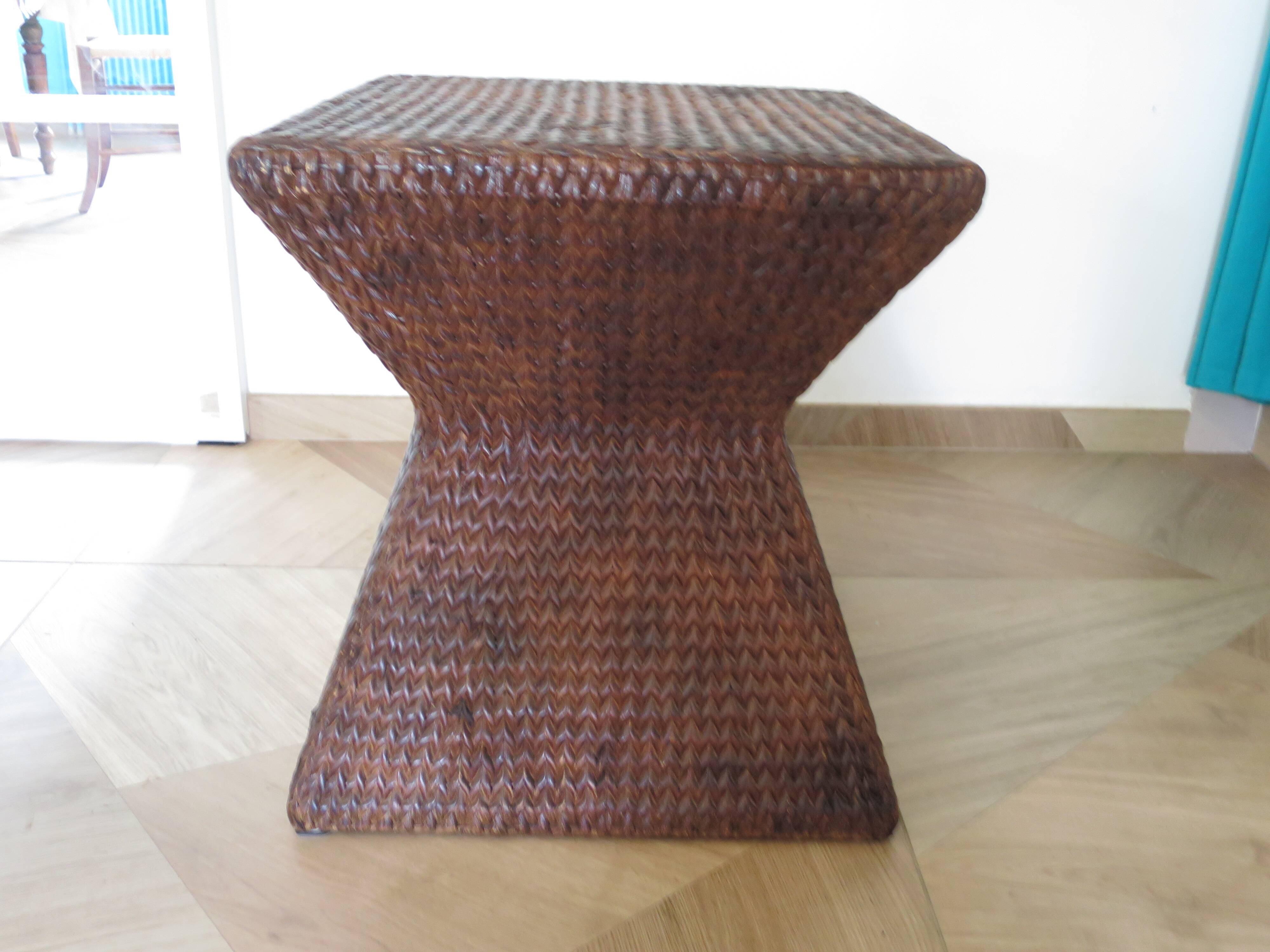 Side table - woven rattan - colonial style - vintage hourglass shape
