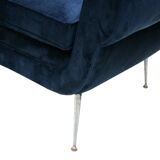 Gigi Radice Mid-Century Modern Midnight Blue Cotton Velvet Curved Italian Sofa