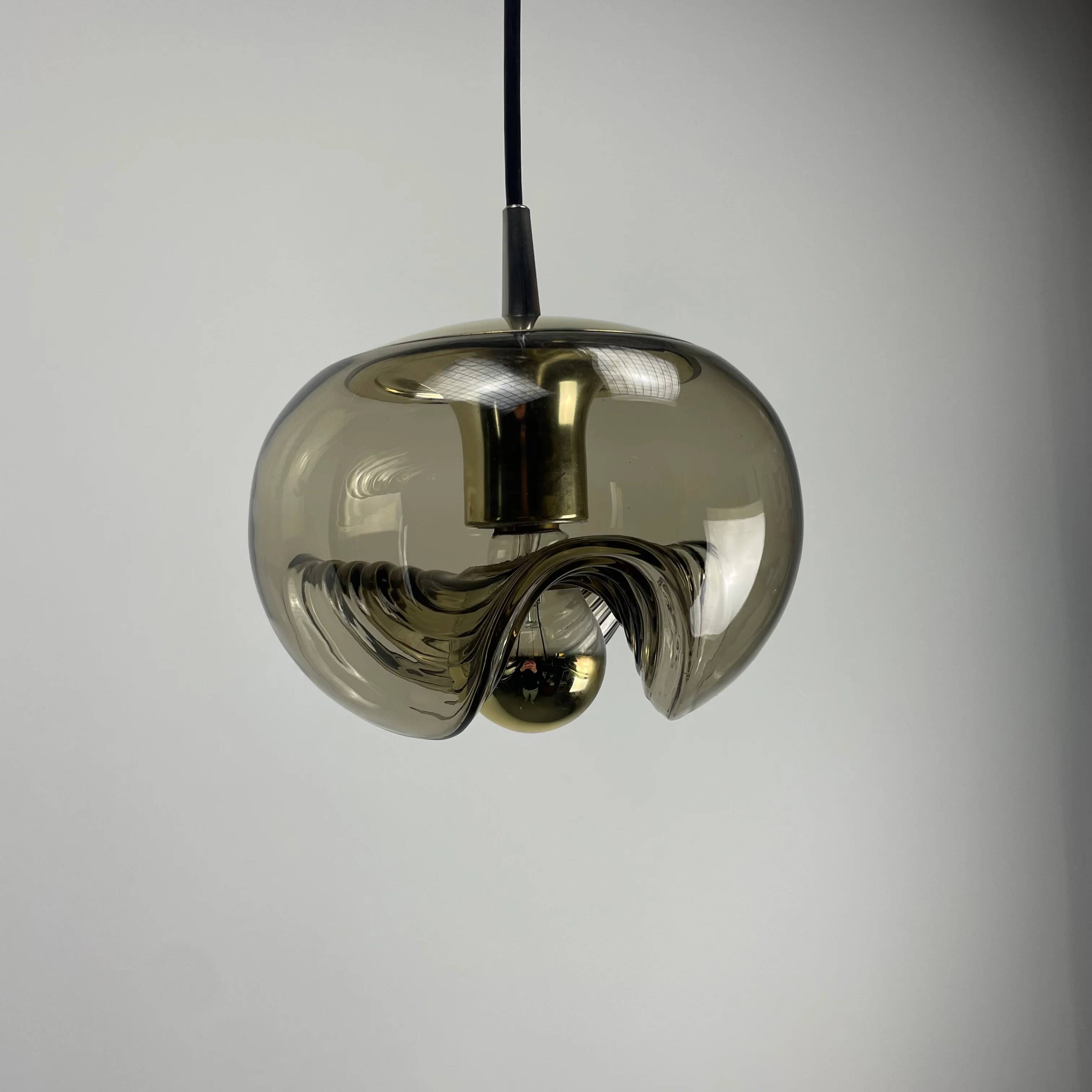 Futura suspension in smoked wavy glass by Peill & Putzler 1970