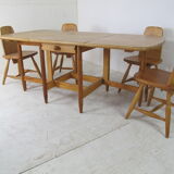 Finnish Pine Scandinavian Pirtti table and chairs dining set, 1960s