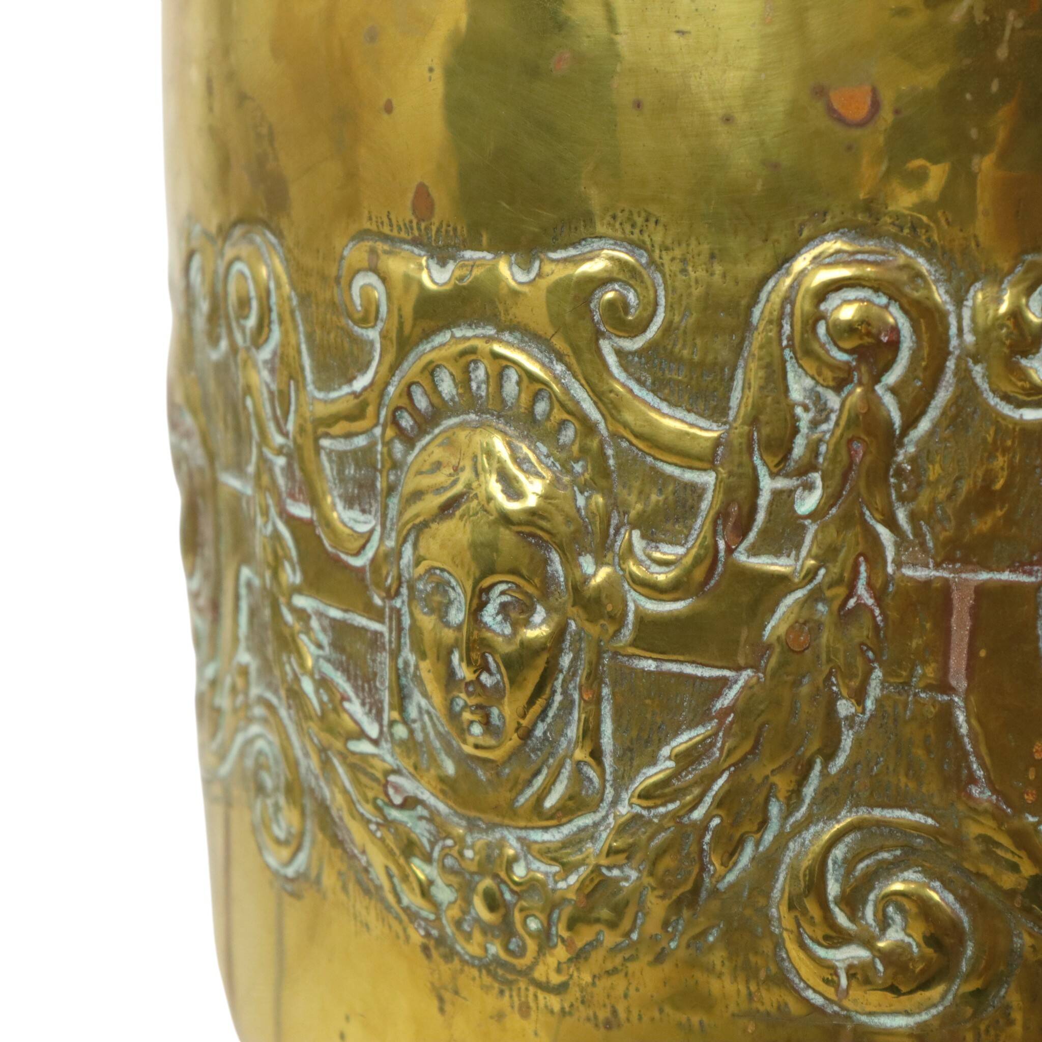Large Brass Planter Jardinière Firewood Repoussé ca 1900