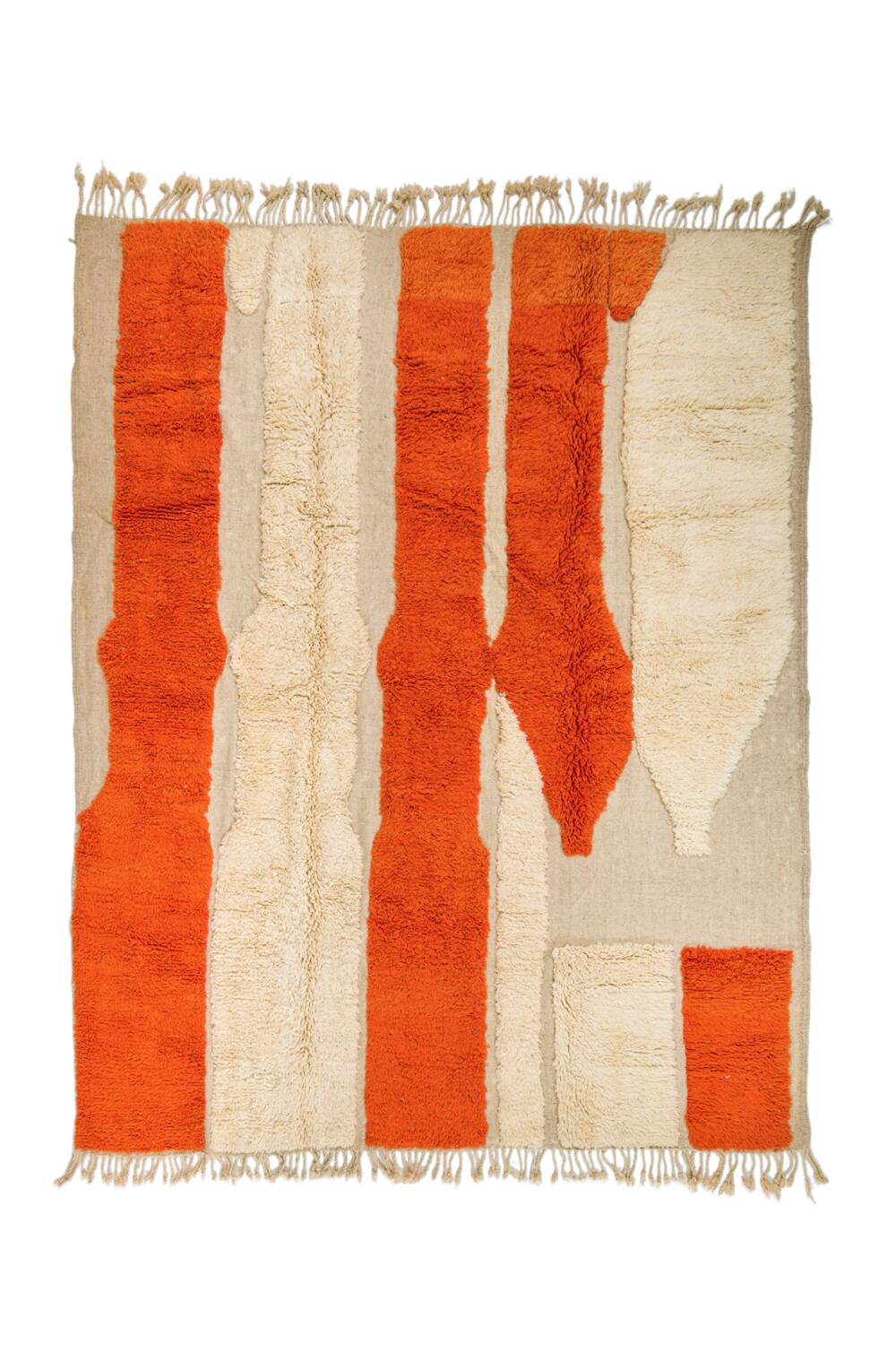 Modern relief orange and white Moroccan Berber rug