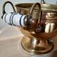 Small cauldron on foot with ceramic handles, vintage pot cover