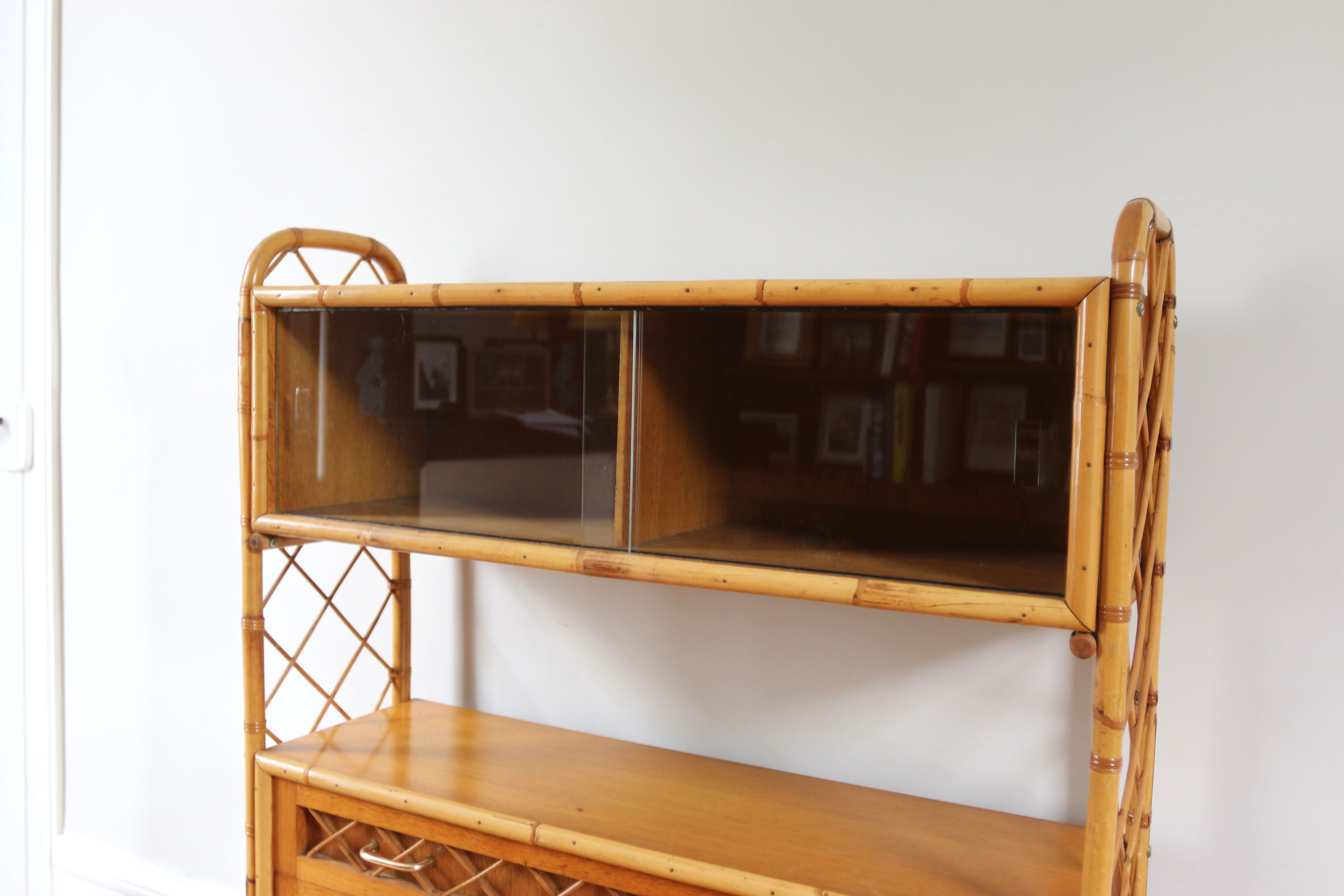 Vintage rattan bookcase Louis Sognot 60s