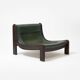 Pair of low sling chairs in hardwood and leather, Germany, 1970s