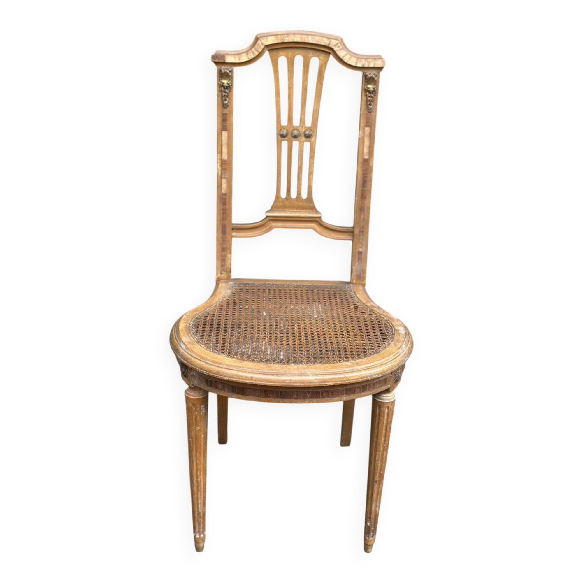 Louis XVI lyre chair, solid wood, caned.