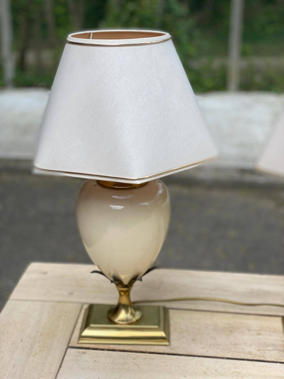 Vintage bedside lamp pair golden pineapple egg Maison Le Dauphin years