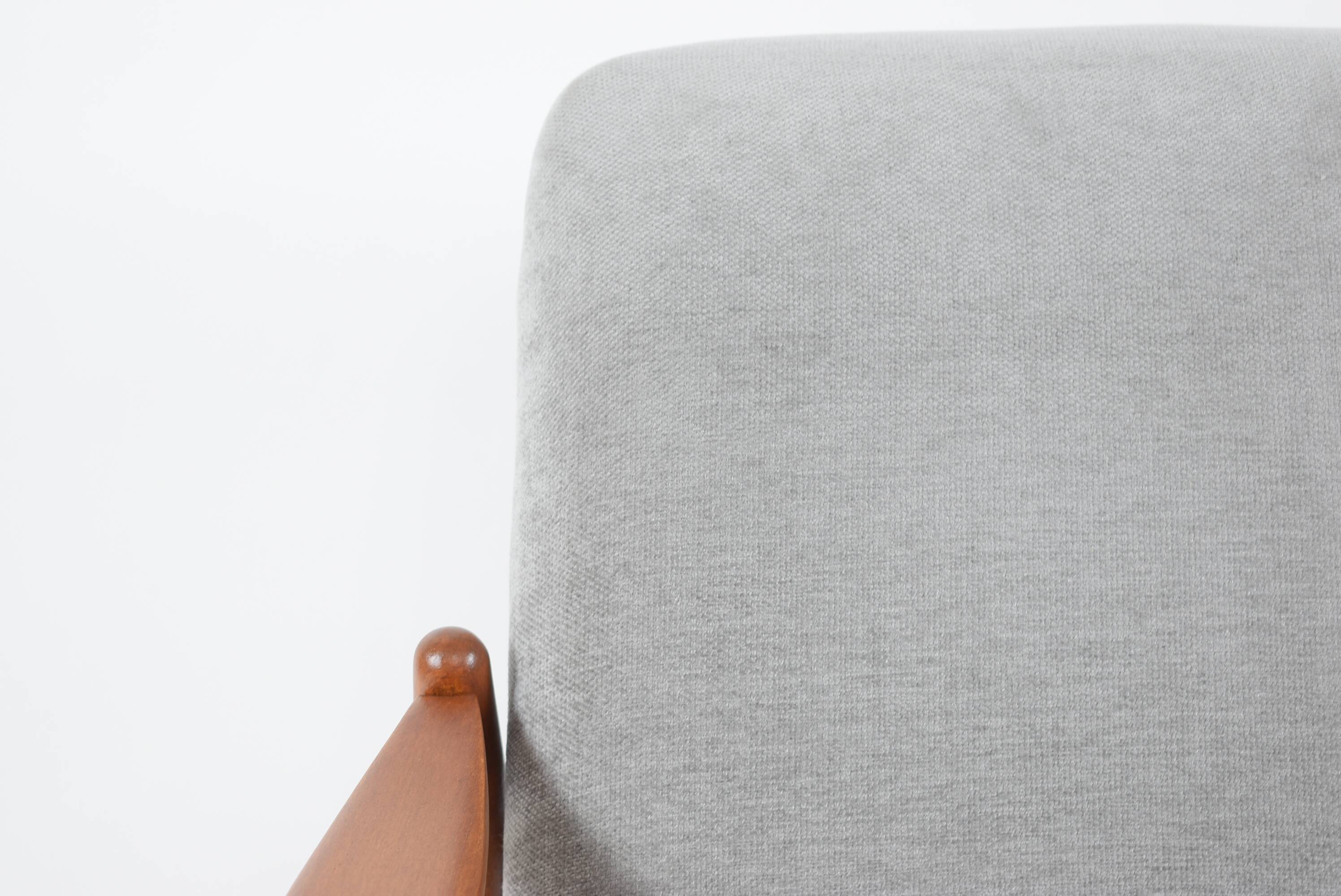 Original restored vintage armchair, designer E. Homma, grey fabric