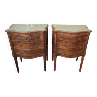 Pair of walnut crossbow chests of drawers