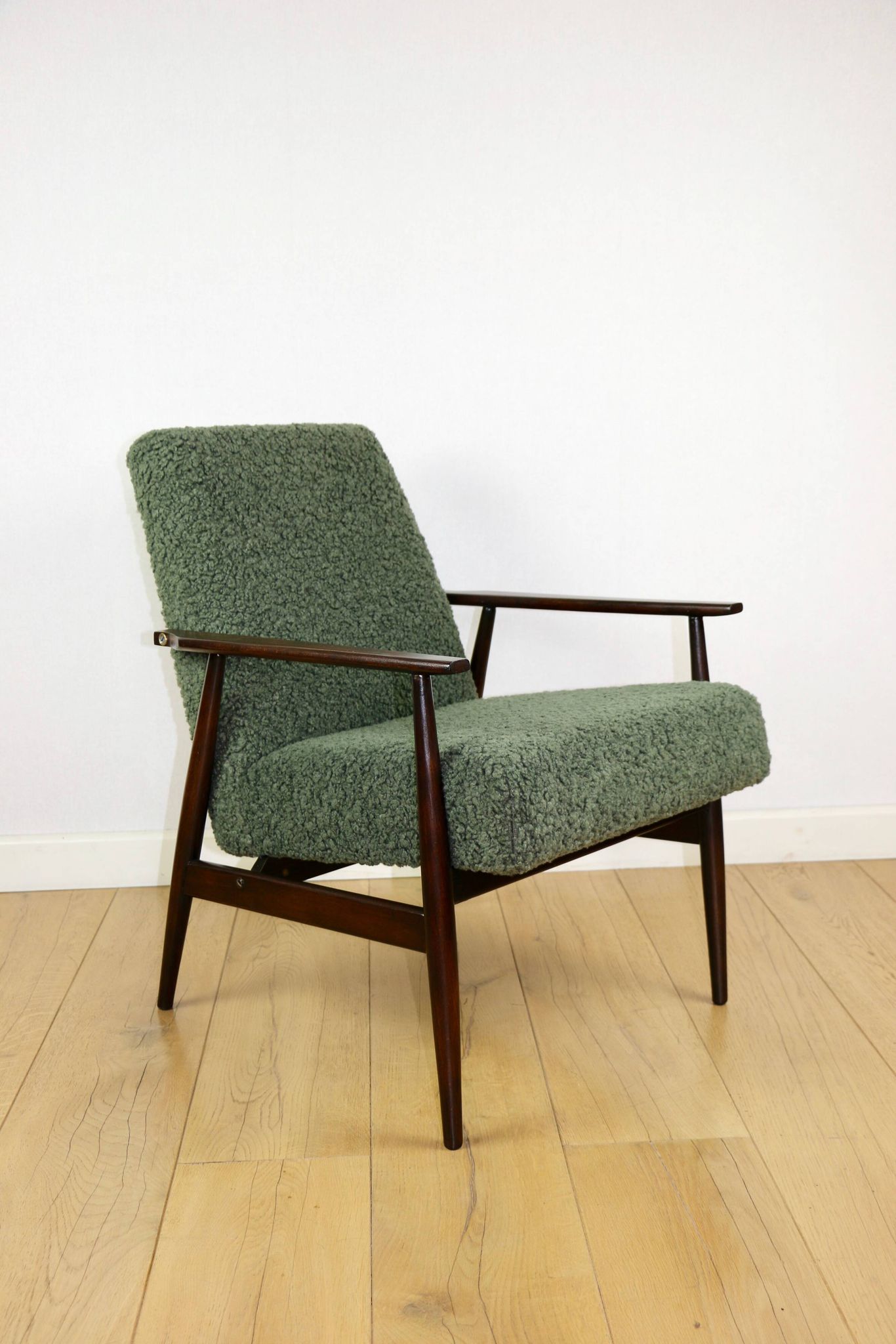 Armchair 'Lis', 1970s green boucle design by Henryk Lis - 2 pieces available