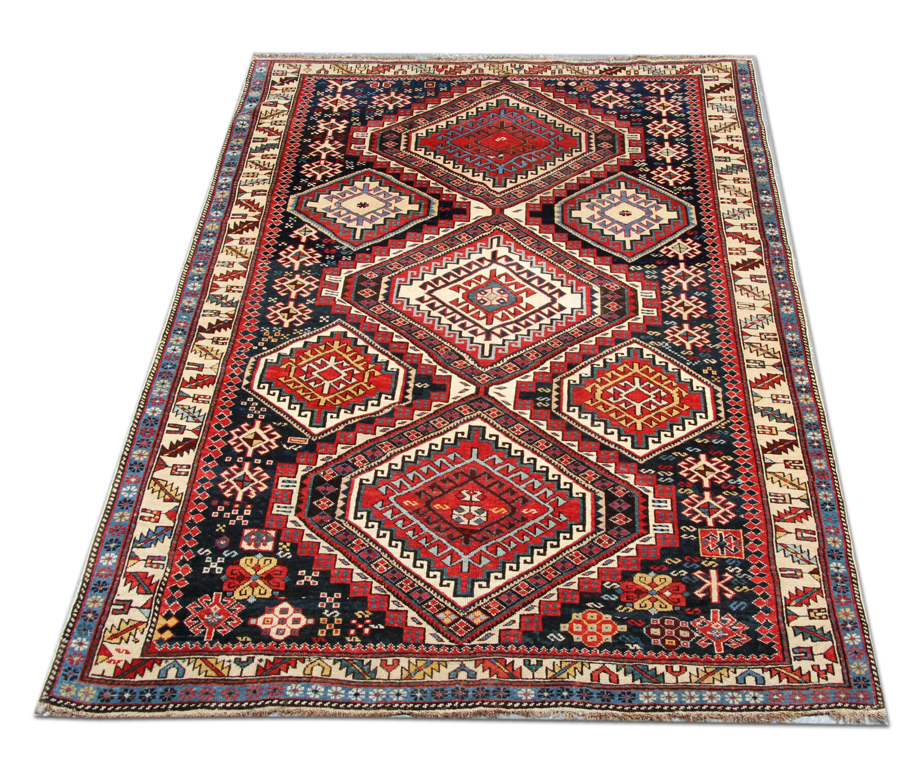 Antique shirvan area rug traditional wool tribal geometric azerbaijan carpet- 120x165cm