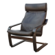 Fauteuil lounge en cuir marron  ''Poang'' Ikea 1990