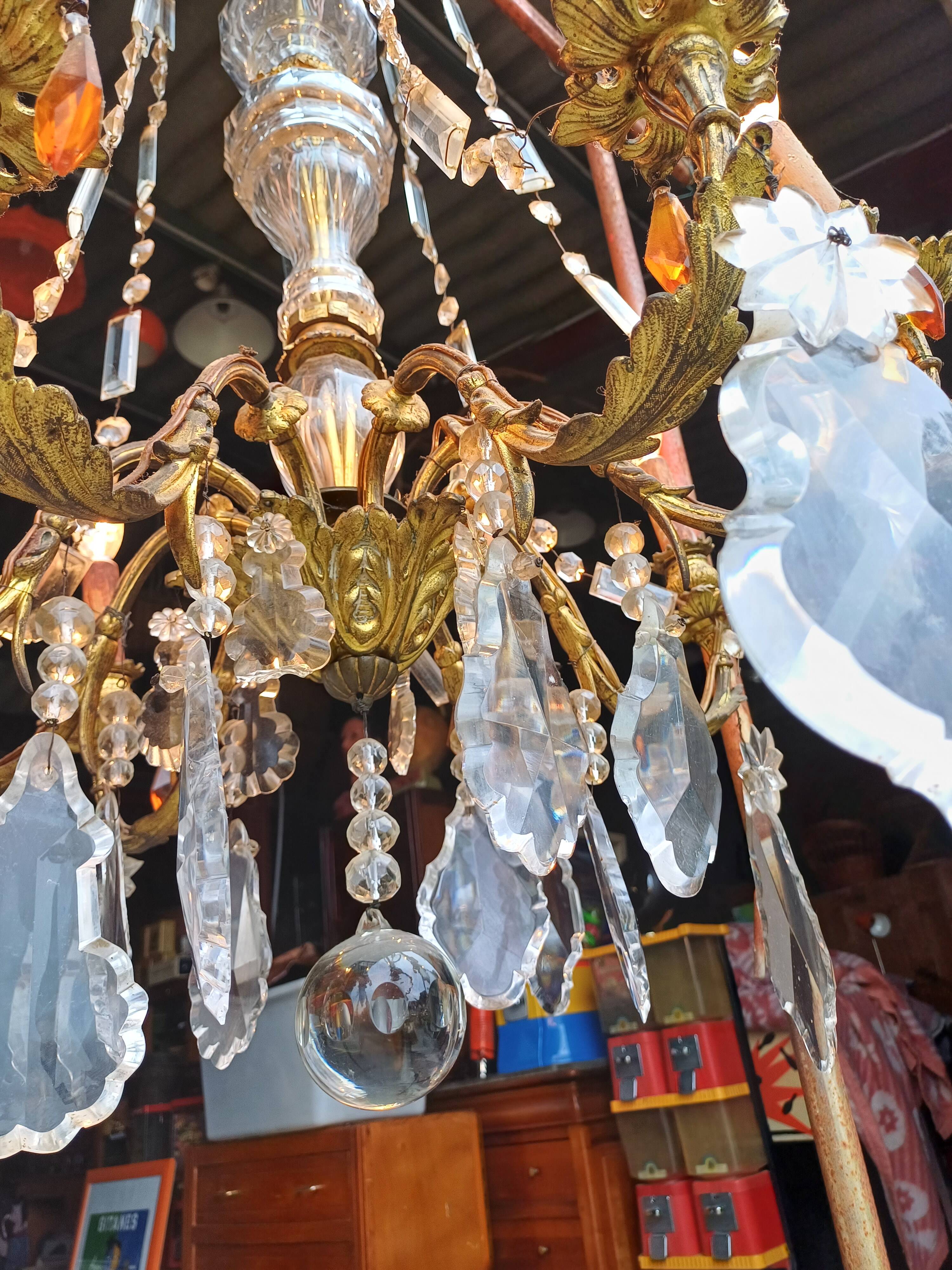 19th Bronze and Crystal Chandelier