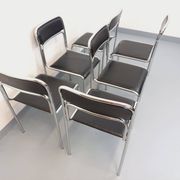 Set of 6 vintage Italian stackable chairs in chrome metal and skai.