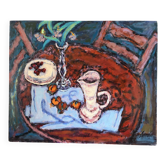 Cherries and peaches, oil on panel signed H Chapeau